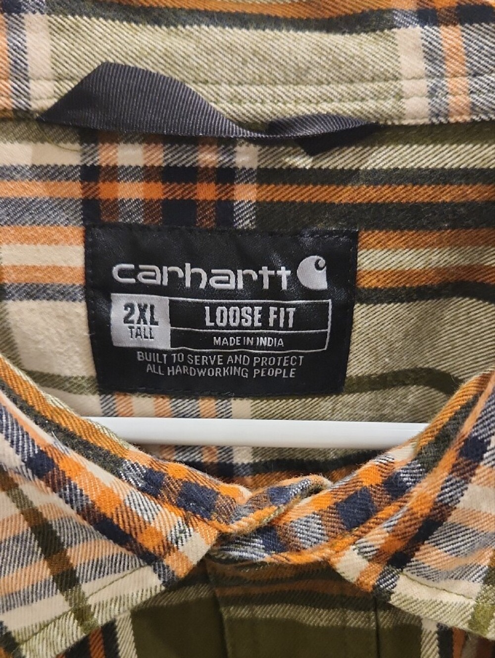 Carhartt Olive, Brown & Cream Plaid Button-Down Work Shirt - Picture 3 of 4